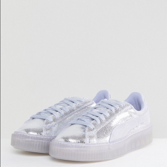 puma basket platform metallic silver